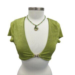 Fashion Nova Green Stretch Deep Plunge Shrug Cropped Bolero Top S Y2K Vibe NWOT